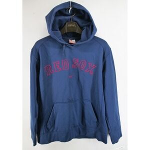 VTG Nike MLB Boston Red Sox Hoodie Center Swoosh Y2K Mens Large Navy Pullover